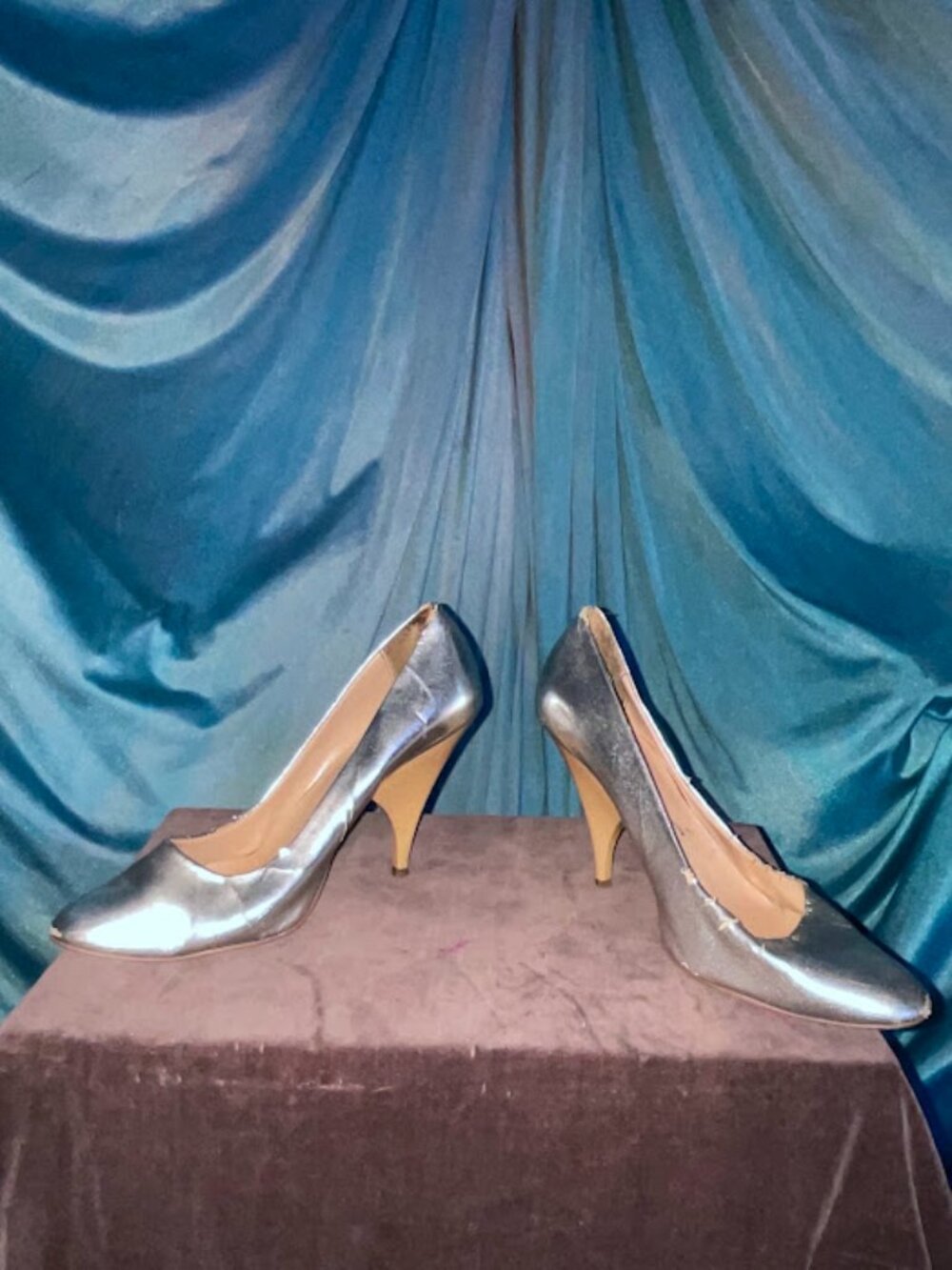 Metallic Silver Vegan Leather Stiletto Pumps Heels